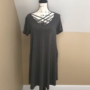 😍Gray T Shirt Dress With Cross Strings